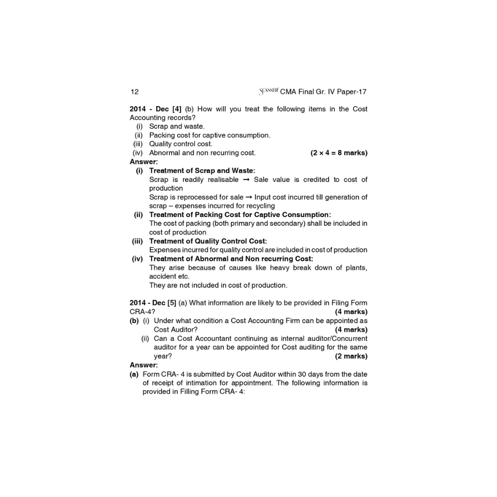 CMA Final books and solved papers